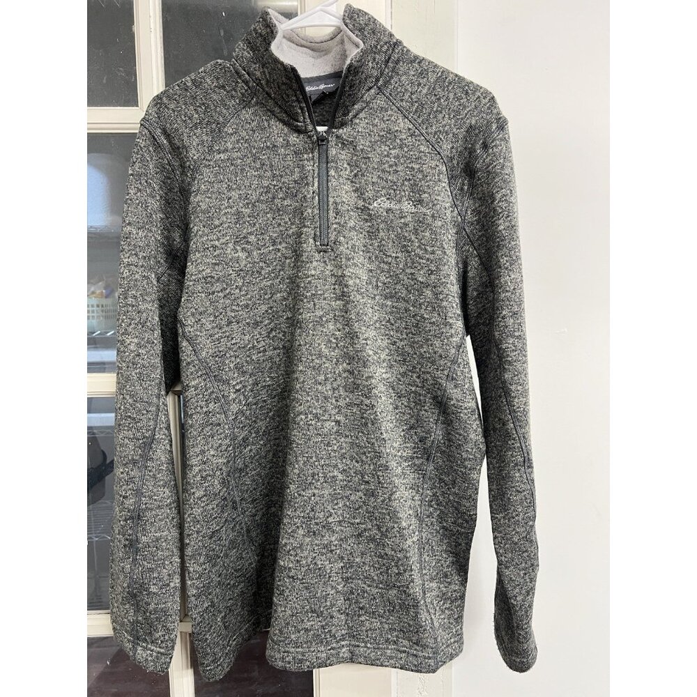 Eddie Bauer Sweatshirt Fleece Pullover Men’s Medium Gray Green Quarter Zip Logo
